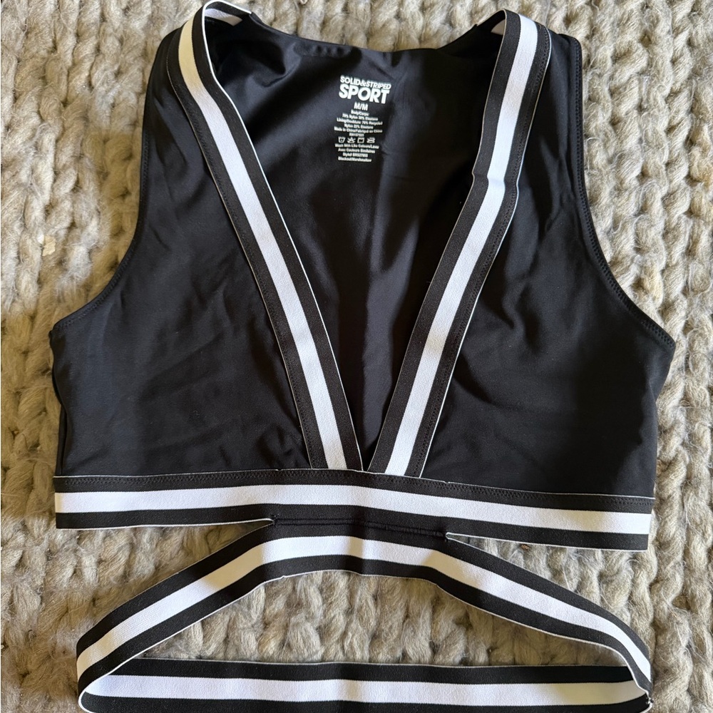SOLID & STRIPED Black Sports Bralette with White Logo